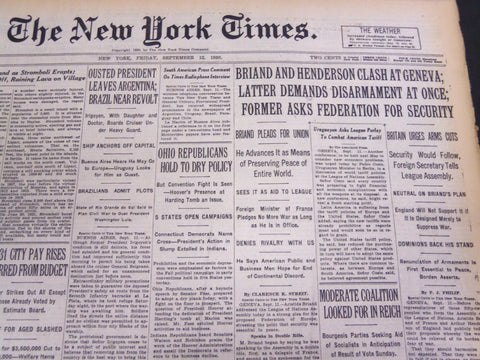 1930 SEPTEMBER 12 NEW YORK TIMES - BRIAND AND HENDERSON CLASH - NT 4195