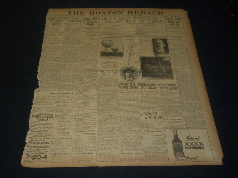 1906 OCT 23 THE BOSTON HERALD - L'ORIENT BEATS CENTAUR IN BALLOON RACE - BH 94