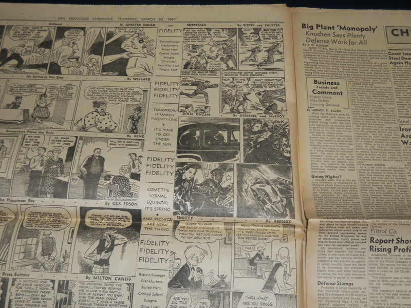 1941 MARCH 20 SAN FRANCISCO CHRONICLE - YEAR'S WORST RAID - SUPERMAN - NP 3632