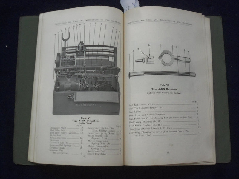 1930 INSTRUCTIONS FOR CARE & ADJUSTMENT OF THE DICTAPHONE SOFTCOVER BOOK -J 9608