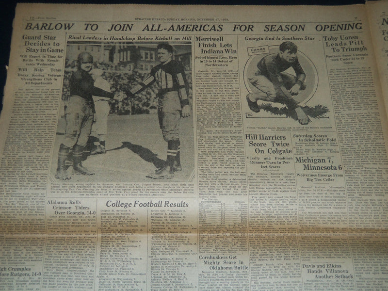 1929 SYRACUSE NY HERALD NEWSPAPER - COLGATE CRUSHES SYRACUSE 21-0 - NP 3788
