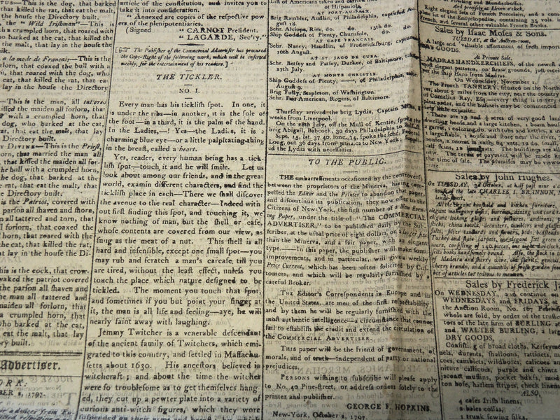 1797 OCTOBER 2 COMMERCIAL ADVERTISER NEWSPAPER - VOLUME 1 NO. 1 - NP 8952