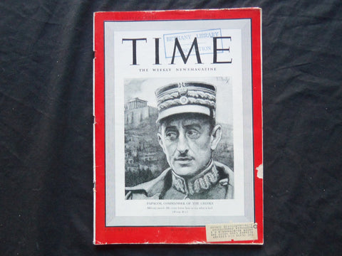1940 DECEMBER 16 TIME MAGAZINE - ALEXANDER PAPAGOS - T 743
