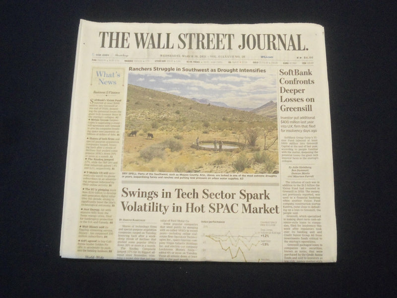 2021 MARCH 10 THE WALL STREET JOURNAL - SWINGS IN TECH SECTOR SPARK VOLATILITY