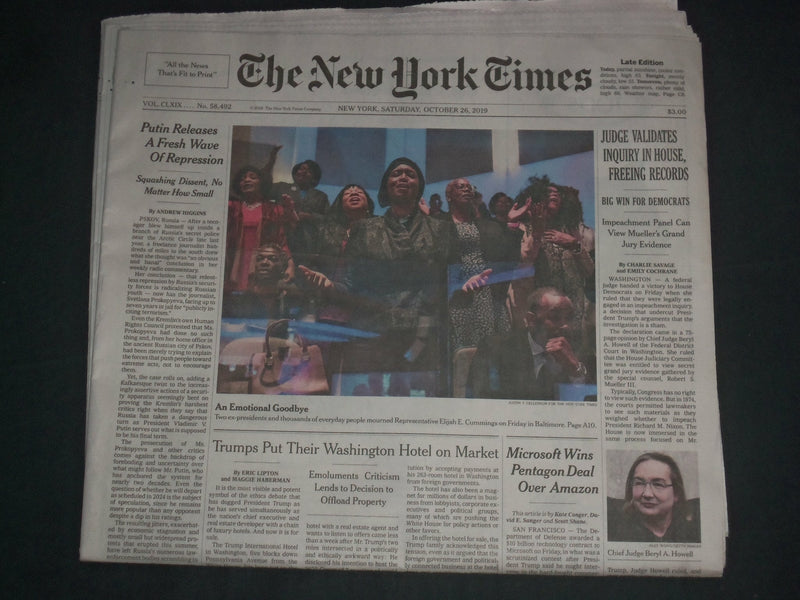 2019 OCTOBER 26 NEW YORK TIMES-JUDGE VALIDATES INQUIRY IN HOUSE, FREEING RECORDS