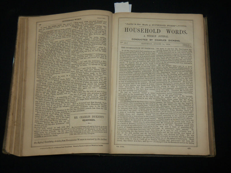 1858 HOUSEHOLD WORDS WEEKLY JOURNAL VOLUME 18 - CHARLES DICKENS - KD 6357