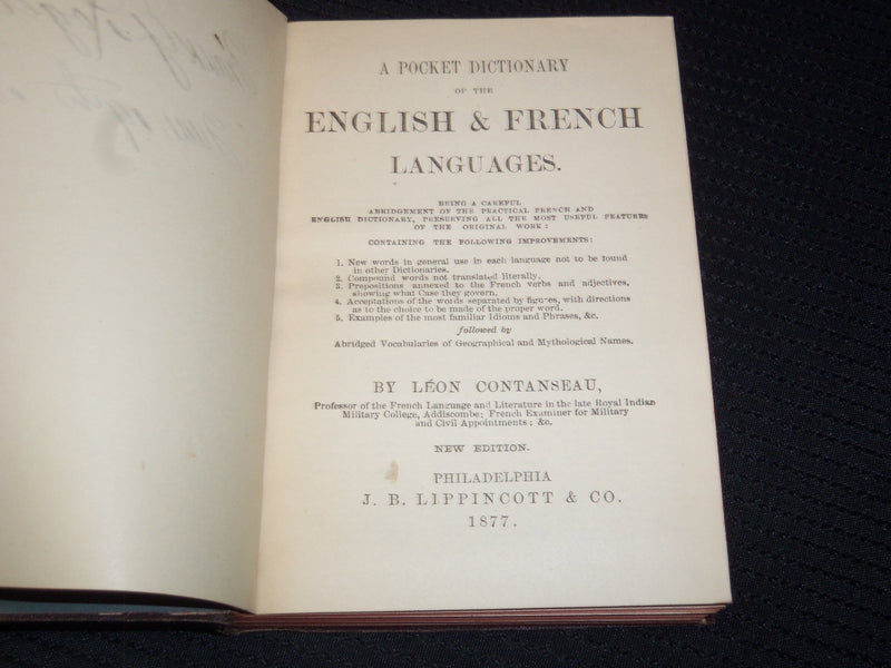 1877 POCKET DICTIONARY ENGLISH & FRENCH - FRENCH & ENGLISH SET OF 2 - KD 4065I