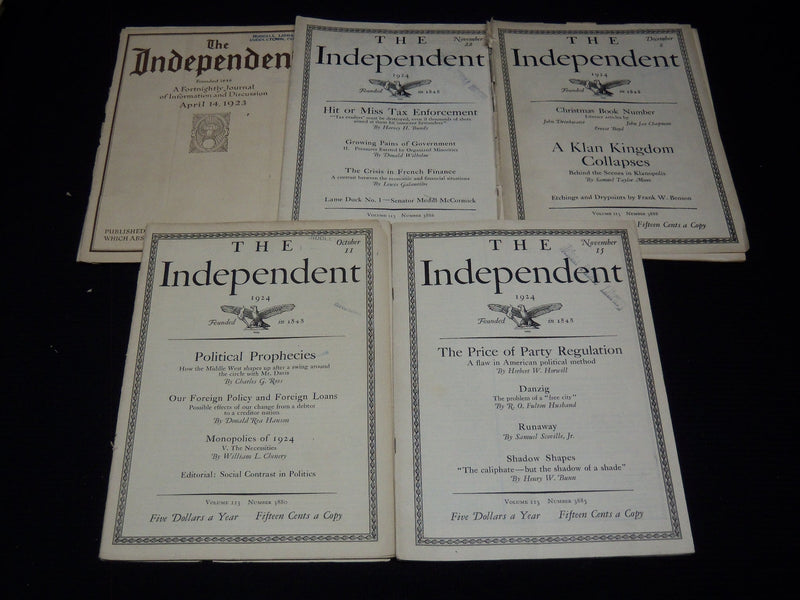 1923-1924 THE INDEPENDENT WEEKLY MAGAZINE LOT OF 35 - ARTICLES & ADS - WR 707