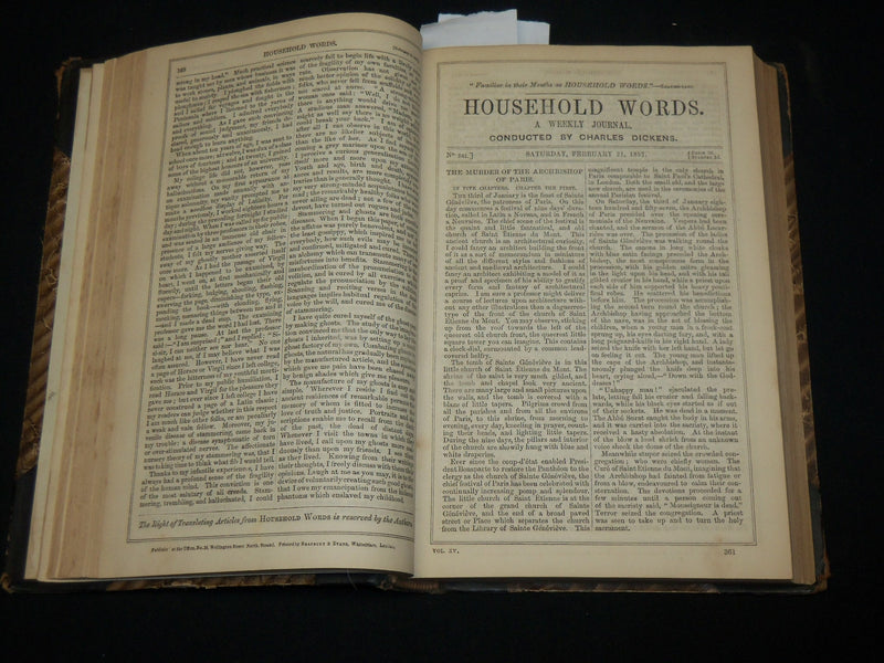 1857 HOUSEHOLD WORDS WEEKLY JOURNAL VOLUME 15 - CHARLES DICKENS - KD 6355