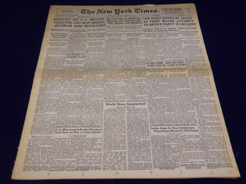 1946 MAR 31 NEW YORK TIMES - 1,000 NAZIS SEIZED ATTEMPT TO REVIVE PARTY- NT 2241