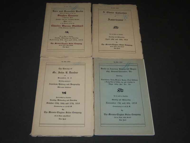 1910 MERWIN - CLAYTON SALES CO. AUCTION CATALOGUES LOT OF 4 - KD 2099R