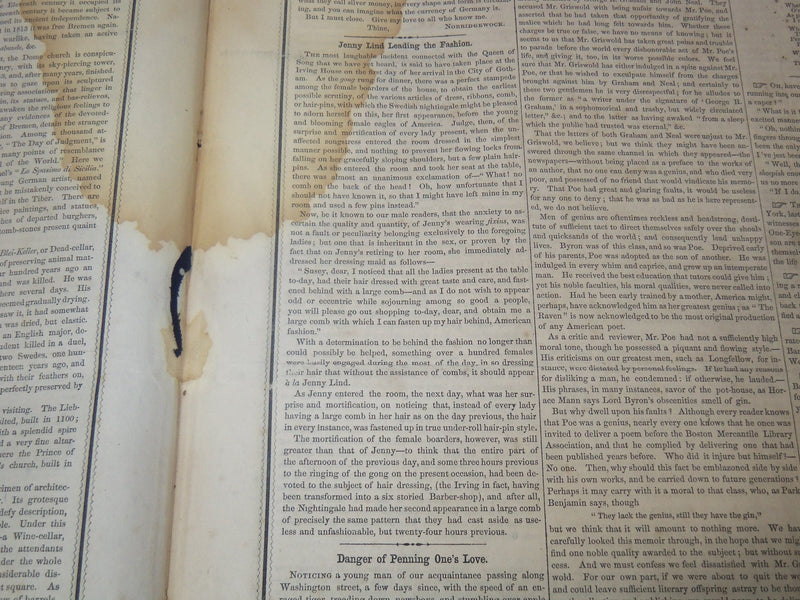 1850 SEPTEMBER 28 BOSTON MUSEUM NEWSPAPER - JENNY LIND LEADING FASHION - NP 9052