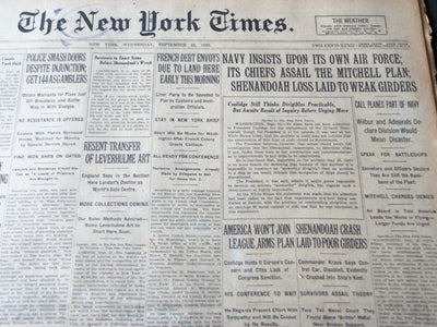 1925 SEPTEMBER 23 NEW YORK TIMES - NAVY INSISTS ON ITS OWN AIR FORCE - NT 7205