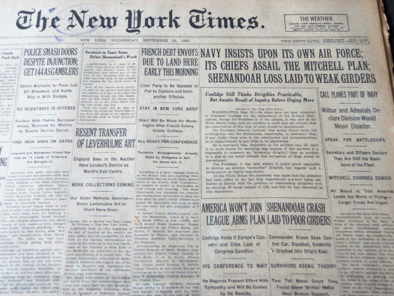 1925 SEPTEMBER 23 NEW YORK TIMES - NAVY INSISTS ON ITS OWN AIR FORCE - NT 7205