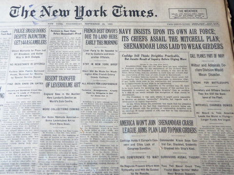 1925 SEPTEMBER 23 NEW YORK TIMES - NAVY INSISTS ON ITS OWN AIR FORCE - NT 7205