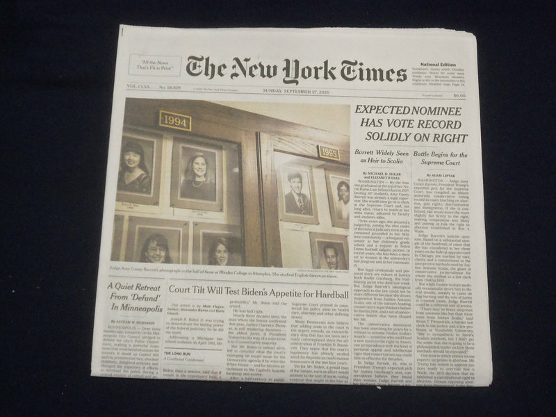 2020 SEPTEMBER 27 NEW YORK TIMES-AMY CONEY BARRETT HAS VOTE RECORD SOLIDLY RIGHT