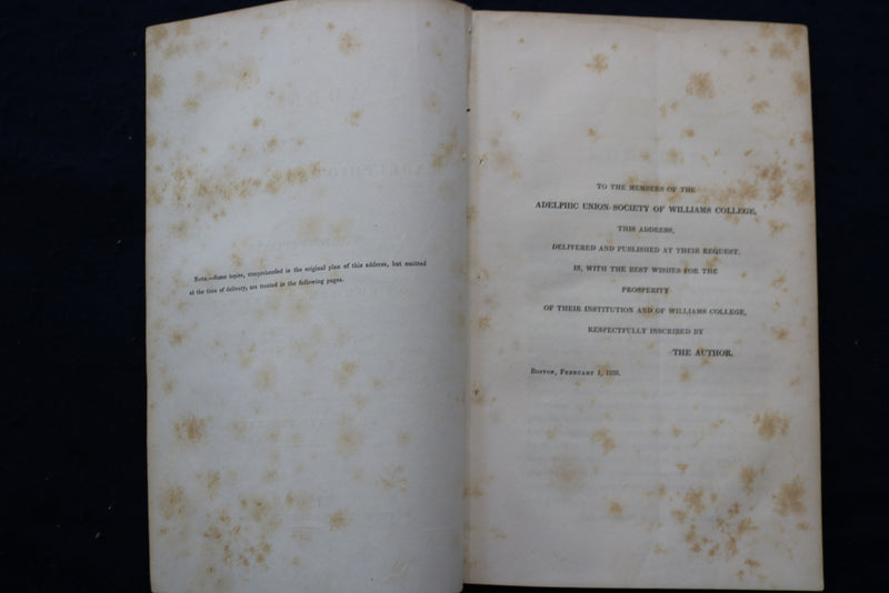 1837 ADELPHIC UNION SOCIETY OF WILLIAMS COLLEGE ADDRESS SOFTCOVER BOOKLET- K 921