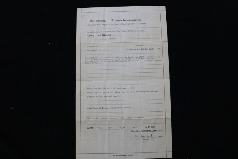 1926-1930 CALIFORNIA DEEDS - LOT OF 4 - & ENVELOPE - K 2792