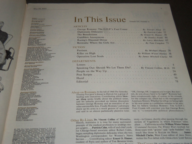 1962 MAY 26 THE SATURDAY EVENING POST MAGAZINE - ILLUSTRATED COVER - SP 2367