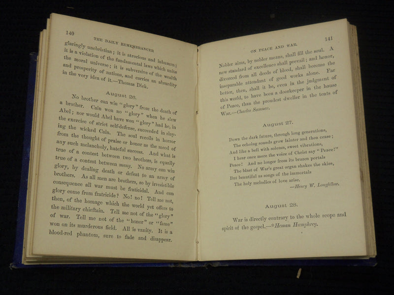 1875 THE DAILY REMEMBRANCER ON PEACE & WAR BOOK BY JOHN HEMMENWAY - KD 2100