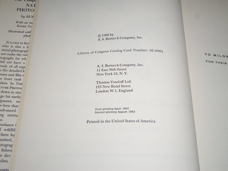 1962 THE COMPLETE BOOK OF NATURE PHOTOGRAPHY BY RUSS KINNE - KD 3773