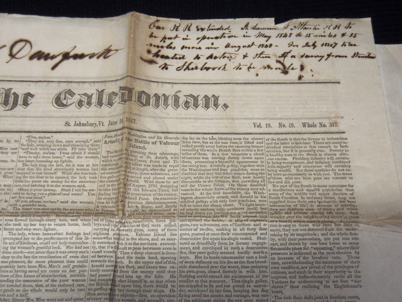 1847 JUNE 26 THE CALEDONIAN NEWSPAPER - ST. JOHNSBURY, VERMONT - K 78