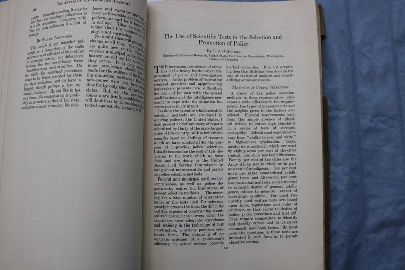 1929 NOVEMBER THE ANNALS - POLICE AND THE CRIME PROBLEM SOFTCOVER BOOK - K 3201