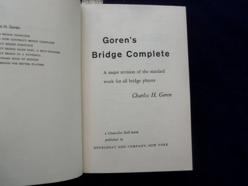 1964 GOREN'S BRIDGE COMPLETE HARDCOVER BOOK BY CHARLES H. GOREN - KD 8607