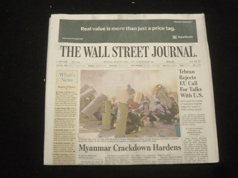 2021 MARCH 1 THE WALL STREET JOURNAL -TEHRAN REJECTS EU CALL FOR TALKS WITH U.S.