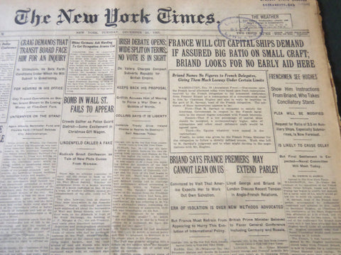 1921 DECEMBER 20 NEW YORK TIMES - FRANCE WILL CUT CAPITAL SHIPS DEMAND - NT 6144
