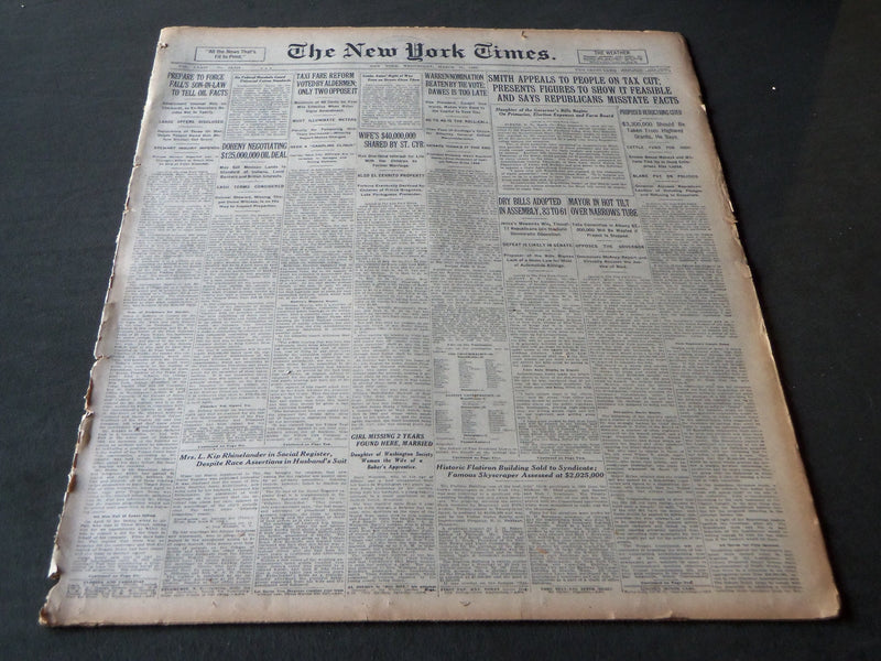 1925 MARCH 11 NEW YORK TIMES - DOHENY NEGOTIATIN $125,000,000 OIL DEAL - NT 7191