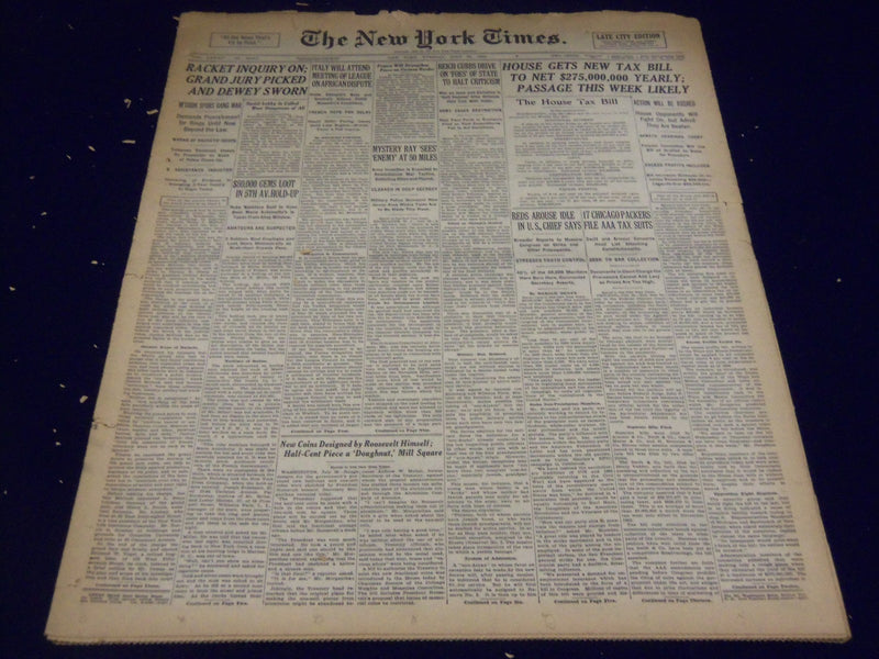 1935 JULY 30 NEW YORK TIMES - RACKET INQUIRY ON, DEWEY SWORN - NT 1985