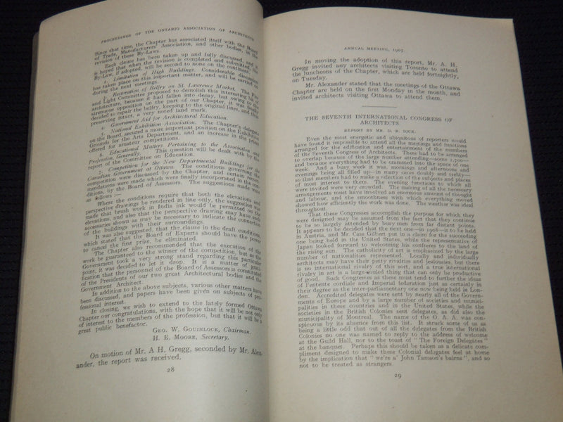 1907 ONTARIO ASSOCIATION OF ARCHITECTS PROCEEDINGS 6TH ANNUAL - J 7998
