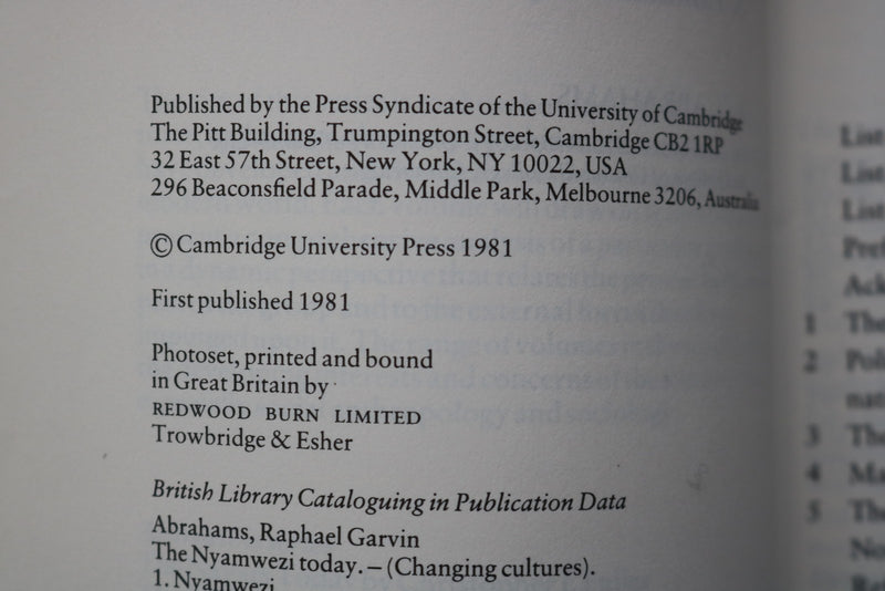 1981 THE NYAMWEZI TODAY, A TANZANIAN PEOPLE IN THE 1970S SOFTCOVER BOOK - K 3492