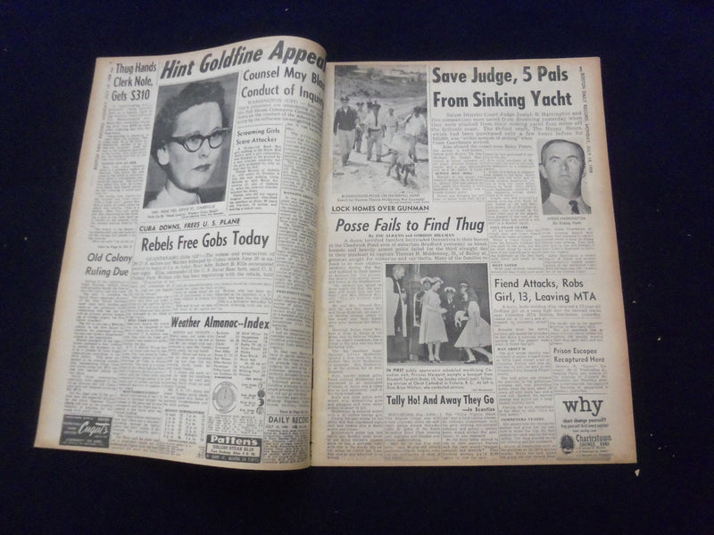 1958 JULY 14 BOSTON DAILY RECORD NEWSPAPER - 5 RESCUED IN HARBOR CRASH - NP 6355