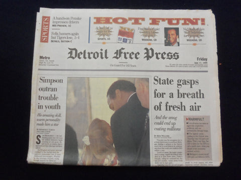 1994 JUNE 17 DETROIT FREE PRESS NEWSPAPER -SIMPSON OUTRAN YOUTH TROUBLE- NP 7233