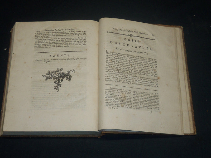 1777 MEMOIRES LITTERAIRES DE LA MEDECINE BOOK BY JEAN GOULIN - FRENCH - KD 2016G
