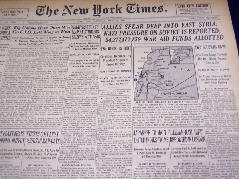 1941 JUNE 12 NEW YORK TIMES - NAZI PRESSURE ON SOVIET IS REPORTED - NT 1465