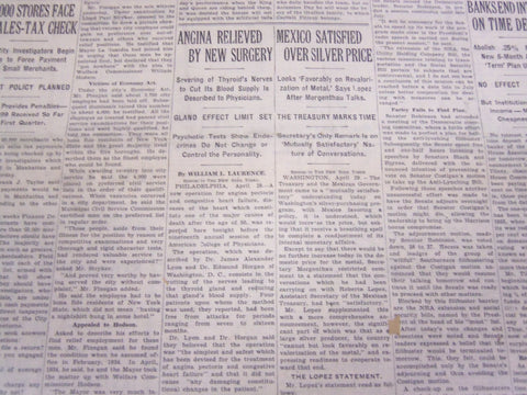 1935 APRIL 30 NEW YORK TIMES - ANGINA RELIEVED BY NEW SURGERY - NT 3810