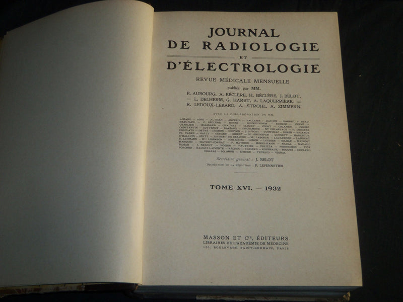 1932-1938 JOURNAL DE RADIOLOGIE ET D'ELECTROLOGIE BOUND VOLUMES LOT OF 6 - KD 6