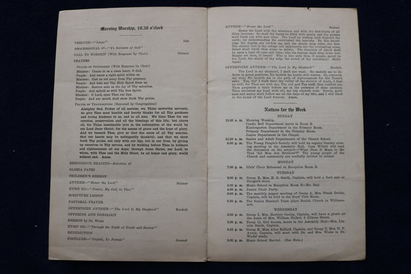 1928 MAY 20 CONGREGATIONAL CHURCH OF HOLYOKE, MA PROGRAMS - LOT OF 2 - K 1509