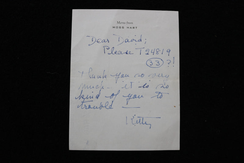1962 KITTY CARLISLE HART SIGNED NOTES & ENVELOPE - LOT OF 3 - K 2778