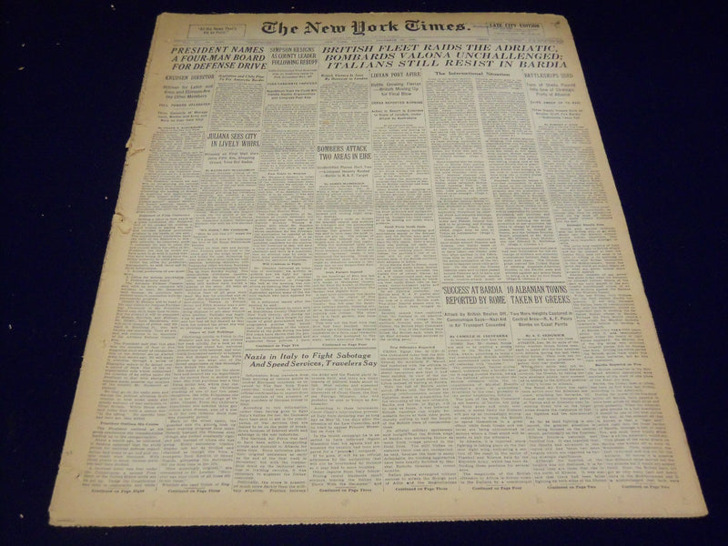 1940 DECEMBER 21 NEW YORK TIMES - BRITISH FLEET RAIDS ADRIATIC - NT 2538