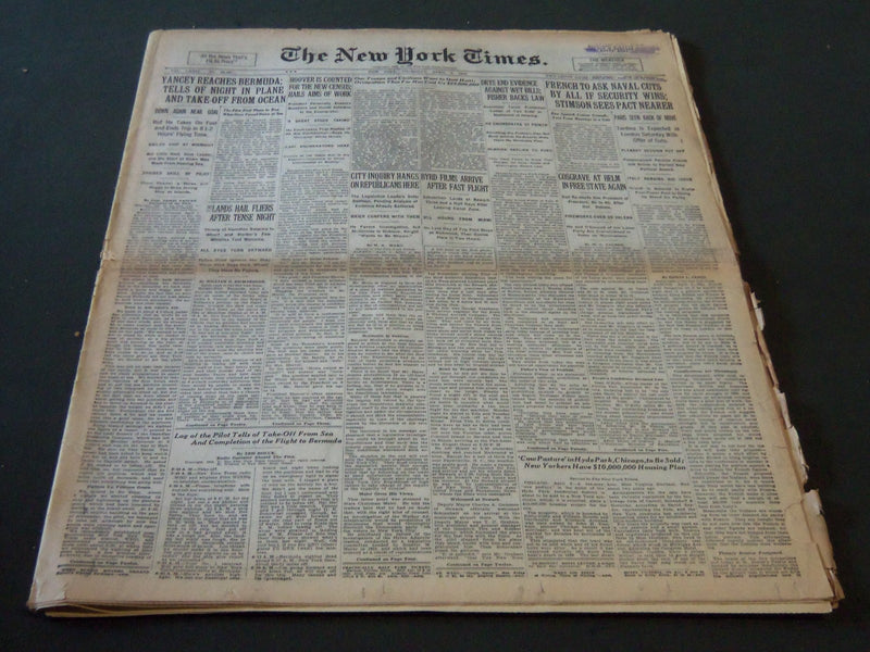 1930 APR 3 NEW YORK TIMES YANCEY REACHES BERMUDA TELLS NIGHT IN PLANE - NT 5637