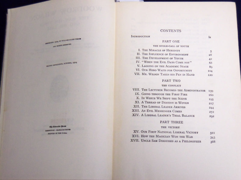 1924 WOODROW WILSON THE MAN HIS TIMES & TASK BOOK BY WILLIAM WHITE - KD 3867C