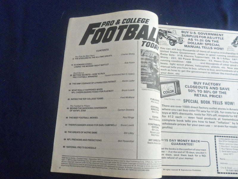 1979 PRO & COLLEGE FOOTBALL TODAY MAGAZINE - TERRY BRADSHAW COVER - SP 6481K