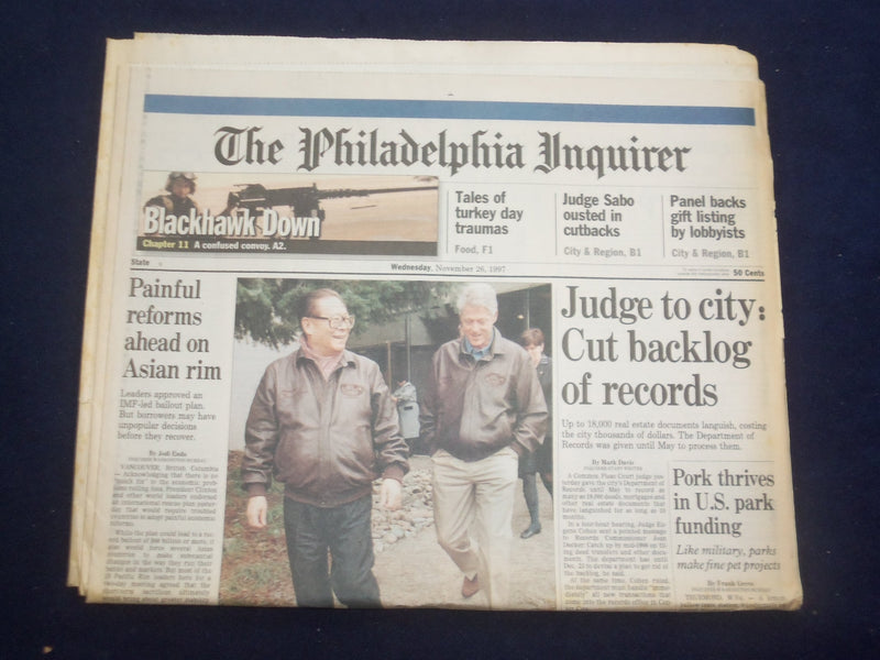 1997 NOV 26 PHILADELPHIA INQUIRER-CLINTON & JIANG AT PACIFIC RIM SUMMIT- NP 7164