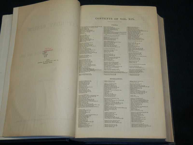 1865 JANUARY-JUNE SATURDAY REVIEW BOUND VOLUME - PUBLISHED IN LONDON - KD 2010D