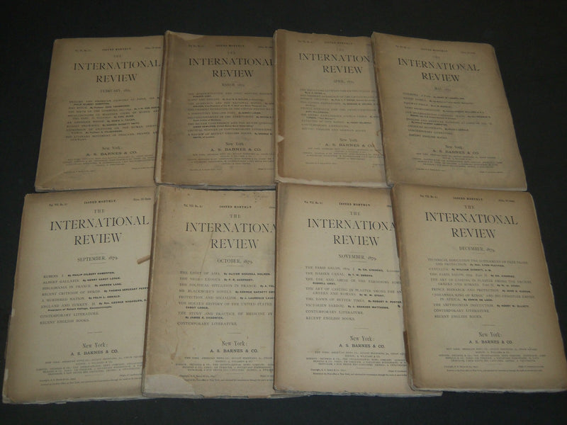 1879 THE INTERNATIONAL REVIEW MAGAZINE LOT OF 8 - GREAT ARTICLES - WR 864