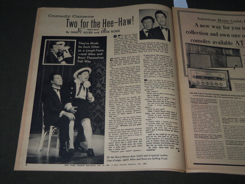 1962 JULY 15 NEW YORK MIRROR MAGAZINE - RITA GAM COVER - ALLEN & ROSSI - J 2844